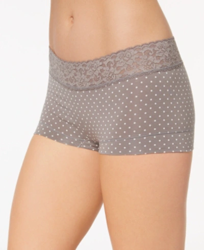 Maidenform Cotton Dream Lace Boyshort Underwear 40859 In Steel Grey Dot