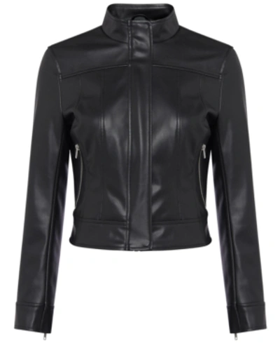 Shop French Connection Ilma Faux-leather Moto Jacket In Black
