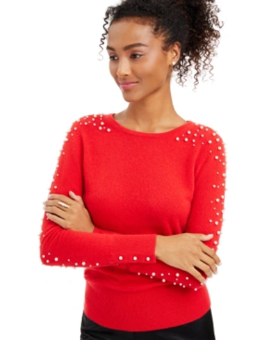 Shop Charter Club Cashmere Embellished Sweater, Created For Macy's In Calypso Red
