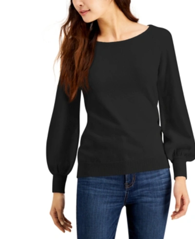 Shop Fever Metallic Balloon-sleeve Sweater In Black