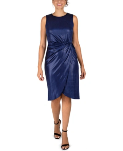 Shop Donna Ricco Liquid Jersey Twist-knot Sheath Dress In Navy