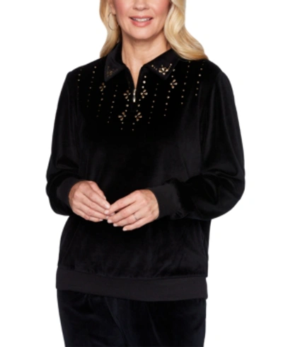 Shop Alfred Dunner Petite Bright Idea Beaded Velour Top In Black