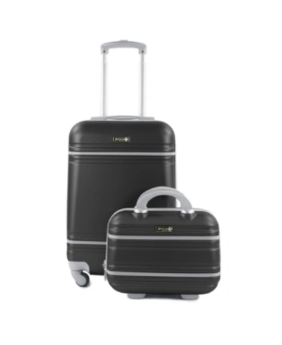 Shop American Sport Plus Varsity 2-piece Carry-on Hardside Cosmetic Luggage Set In Black