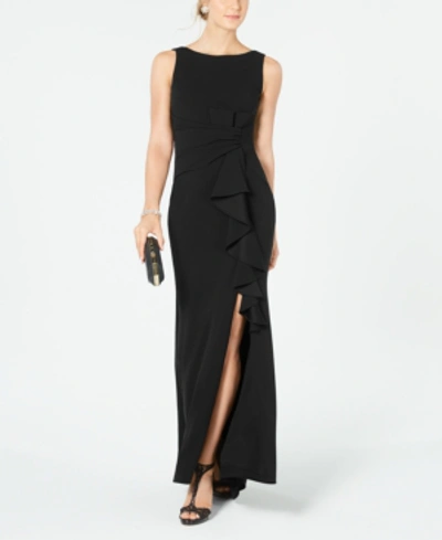 Shop Betsy & Adam Petite Boat-neck Bow Gown In Black