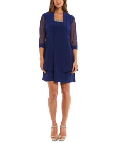 Shop R & M Richards Petite Embellished Dress And Illusion Duster Jacket In Royal Blue