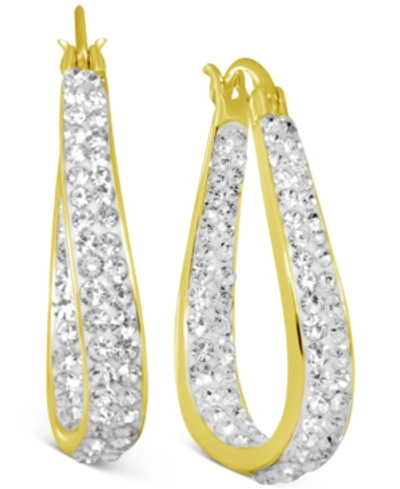 Essentials Crystal In & Out Teardrop Hoop Earrings In Silver Plate, Gold-plate Or Rose Gold Plate In Gold