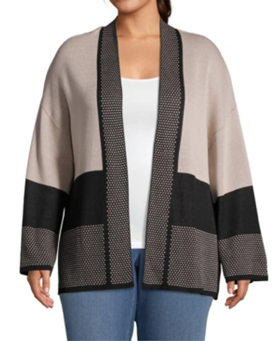 Shop John Paul Richard Plus Size Colorblocked Cardigan In Black/beige