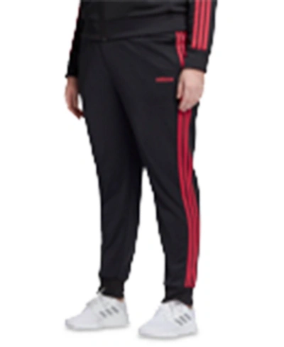 Shop Adidas Originals Adidas Plus Size 3 Stripe Tricot Pants In Black/power Berry Pink