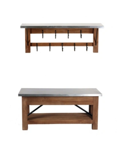 Shop Alaterre Furniture Millwork Wood And Zinc Metal Bench With Open Coat Hook Shelf In Brown