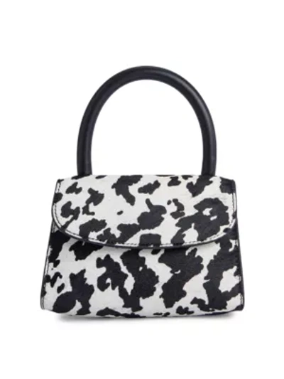 Shop By Far Mini Amber Cow-print Faux Calf Hair & Leather Top Handle Bag In Black White