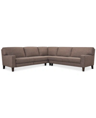 Furniture Closeout! Sandrew 3-pc. Fabric Sectional With 2 Power Foot Rests, Created For Macy's In Tweed Brown