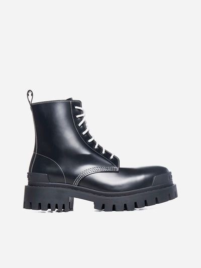 Shop Balenciaga Strike Leather Combat Boots In Black - White