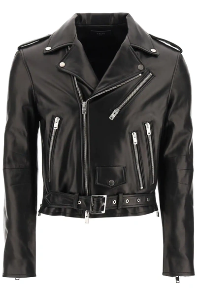 Shop Amiri Leather Biker Jacket In Black