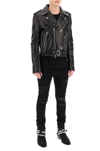 Shop Amiri Leather Biker Jacket In Black
