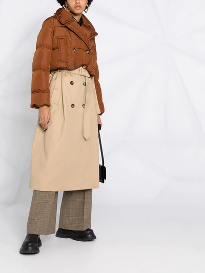 Shop Burberry Double-breasted Layered Trench Coat In Brown