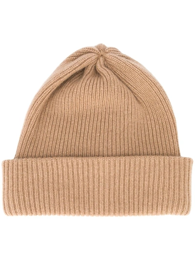 Shop Max Mara Rib-knit Beanie Hat In Brown