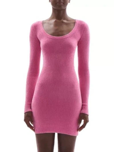Shop Helmut Lang Ribbed Mini Dress In Disco Pink