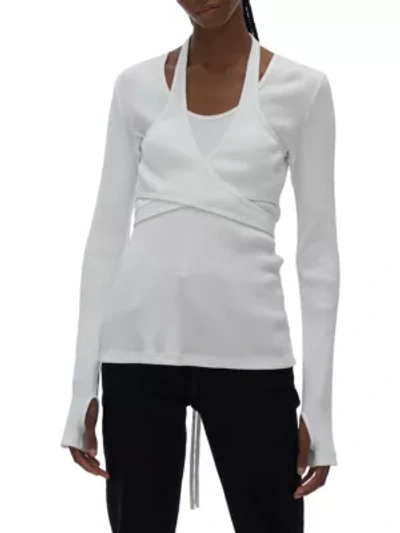 Shop Helmut Lang Layered Wrap Long-sleeve Top In Chalk White