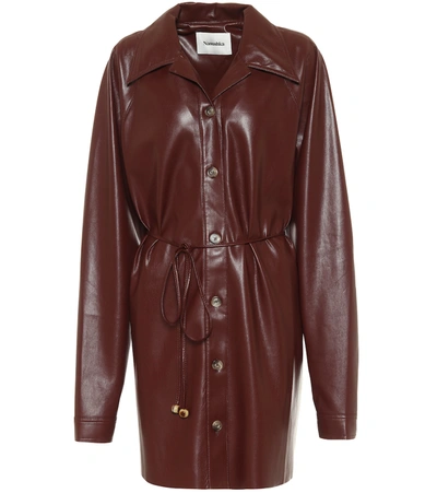 Shop Nanushka Joy Faux Leather Shirt Dress In Brown