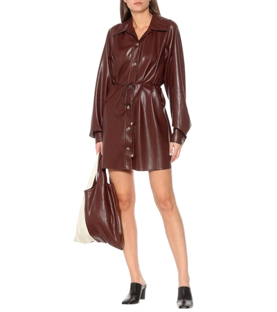 Shop Nanushka Joy Faux Leather Shirt Dress In Brown