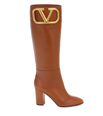 Shop Valentino Supervee Knee-high Leather Boots In Brown