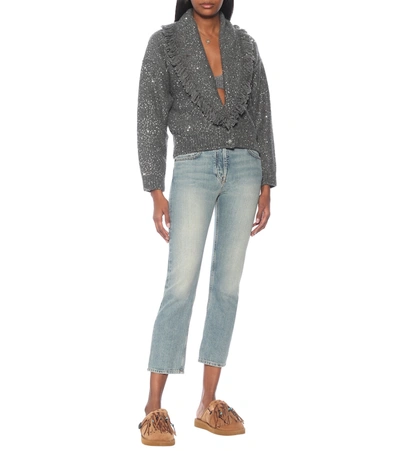 Shop Alanui Stardust Sequined Wool And Silk Cardigan In Grey