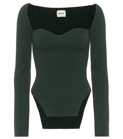 Shop Khaite Maddy Ribbed-knit Top In Green