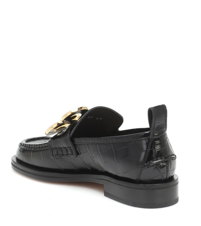 Shop Loewe Embellished Croc-effect Loafers In Black