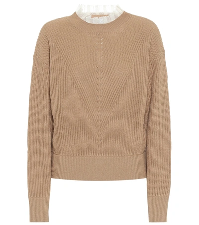 Shop Red Valentino Lace-trimmed Sweater In Brown