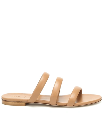 Shop Aeyde Chrissy Leather Slides In Beige