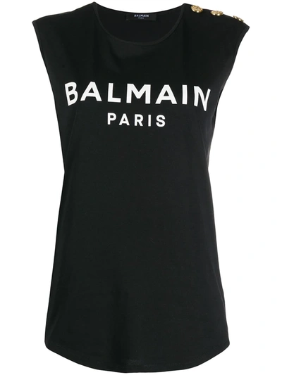 Shop Balmain Logo Print Tank Top In Black