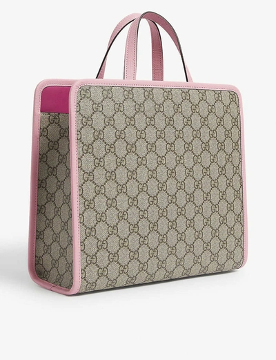 Shop Gucci Kids Strawberry Logo-print Canvas Tote Bag In Beige