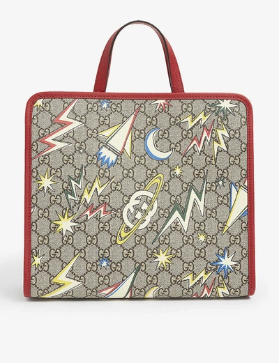 Shop Gucci Kids Space Branded Leather Handbag In Beige