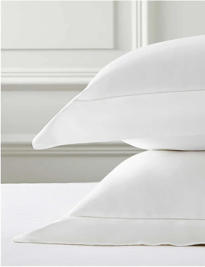 Shop The White Company Chalk Connaught Cotton And Silk-blend Oxford Pillowcase 65cm X 65cm