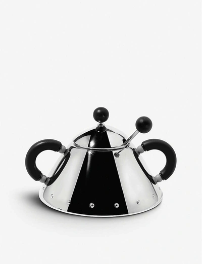 Alessi Black Sugar Bowl And Spoon In Black
