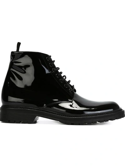 Saint Laurent Black Patent Leather Army Boots