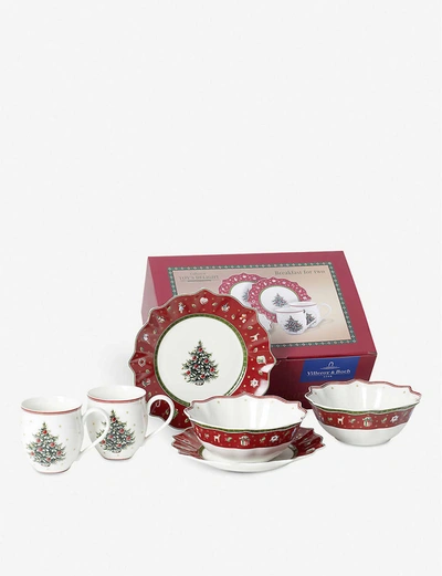Villeroy & Boch Breakfast For Two Christmas Crockery Set Of Six In Red