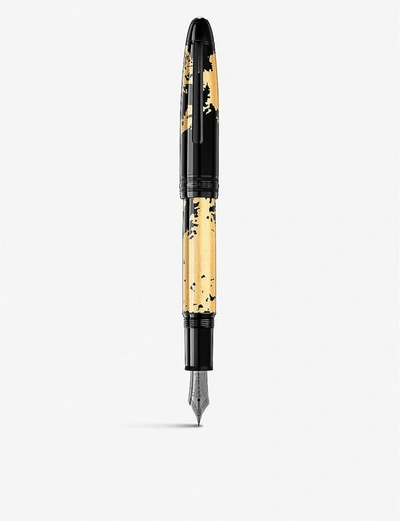 Shop Montblanc Meisterstück Solitaire Calligraphy 18ct Gold-coated Fountain Pen In Black/gold