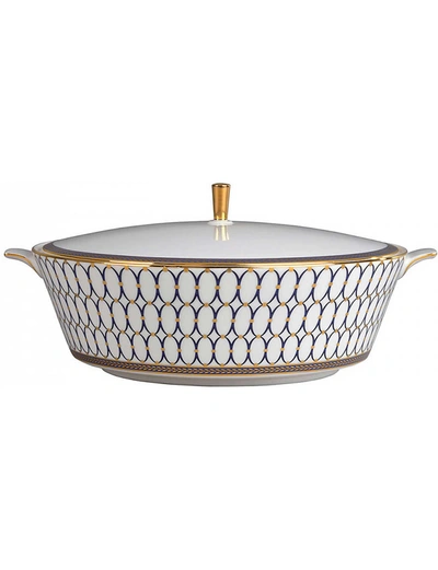 Wedgwood Renaissance Gold Covered Vegetable Dish In White And Blue