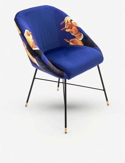 Shop Seletti Wears Toiletpaper Lipstick-print Velvet Chair 50cm X 60cm