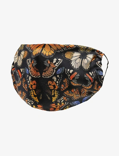 Shop Emily Carter Butterfly-print Silk Face Covering In Black White