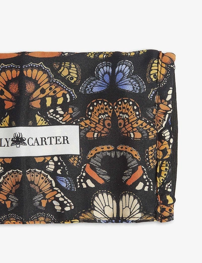 Shop Emily Carter Butterfly-print Silk Face Covering In Black White