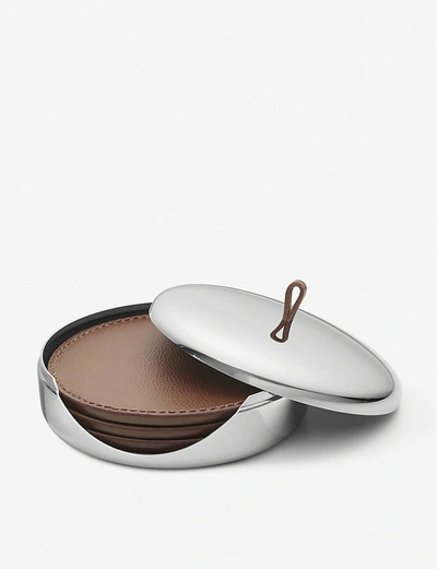 Shop Georg Jensen Sky Leather And Stainless Steel Coasters Set Of Four