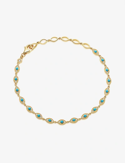 Shop Astley Clarke Biography Evil Eye 18ct Gold-plated Vermeil Sterling Silver, White Sapphire And Turquoise Bracelet In Yellow Gold Vermeil