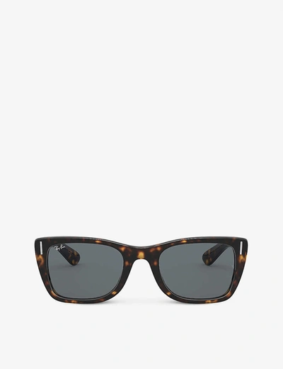 Ray Ban Caribbean Sunglasses Shiny Havana Frame Blue Lenses 52-22 In Brown