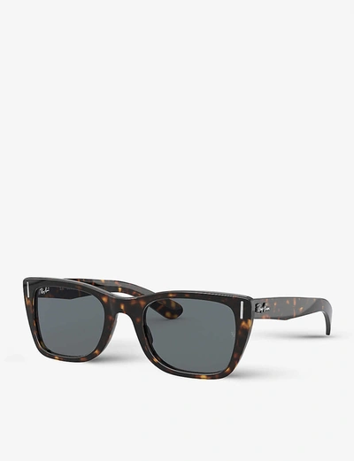 Ray Ban Caribbean Sunglasses Shiny Havana Frame Blue Lenses 52-22 In Brown