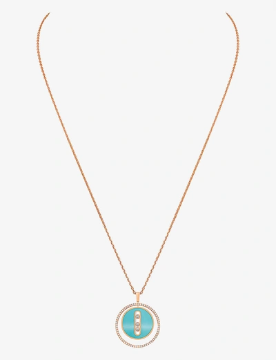 Shop Messika Women's Pink Gold Lucky Move 18ct Rose-gold, 0.3ct Diamond And Turquoise Necklace