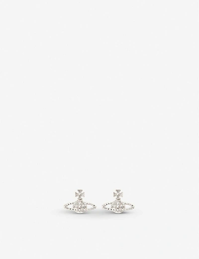 Shop Vivienne Westwood Jewellery Ladies Crystal And Rhodium Silver Orb Design Mayfair Bas Relief Earrings In Crystal/rhodium