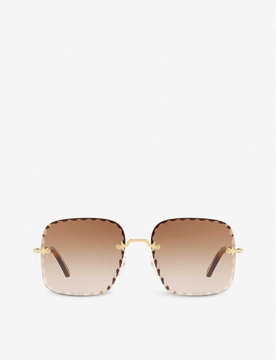 Shop Chloé Ce161s 59 Rosie Square-framed Metal And Polycarbonate Sunglasses In Gold