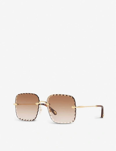 Shop Chloé Ce161s 59 Rosie Square-framed Metal And Polycarbonate Sunglasses In Gold